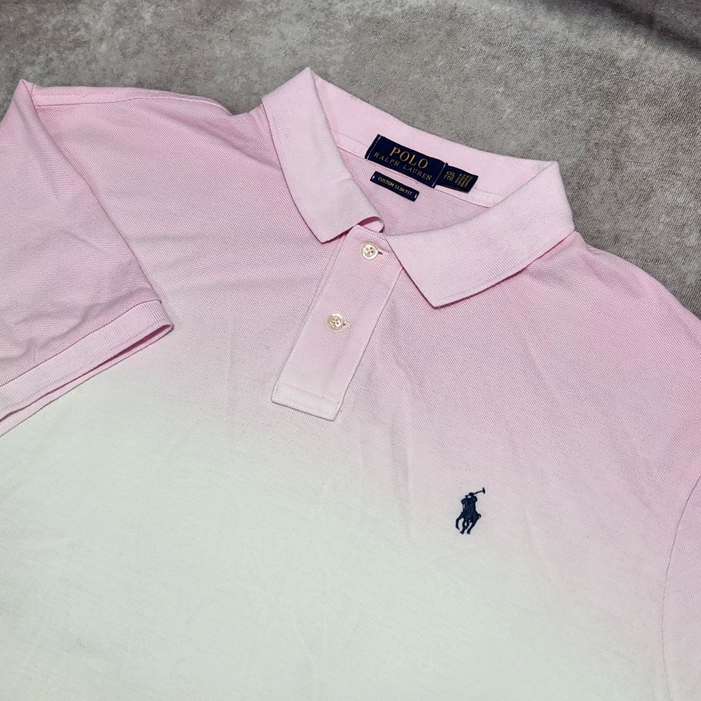 Polo Ralph‎ Lauren Mens XXL Custom Slim Fit Ombre Dip Dye Pink White Blue Polo